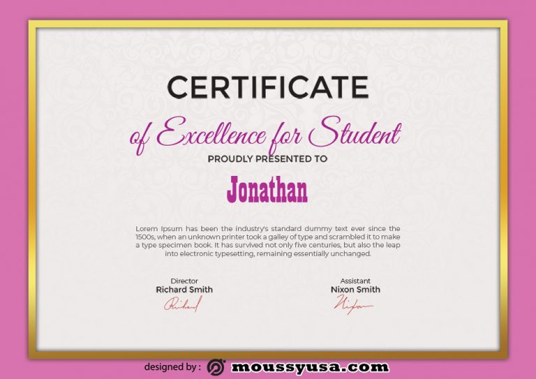 6 Examples Of Excellence For Student Certificate Templates Mous Syusa