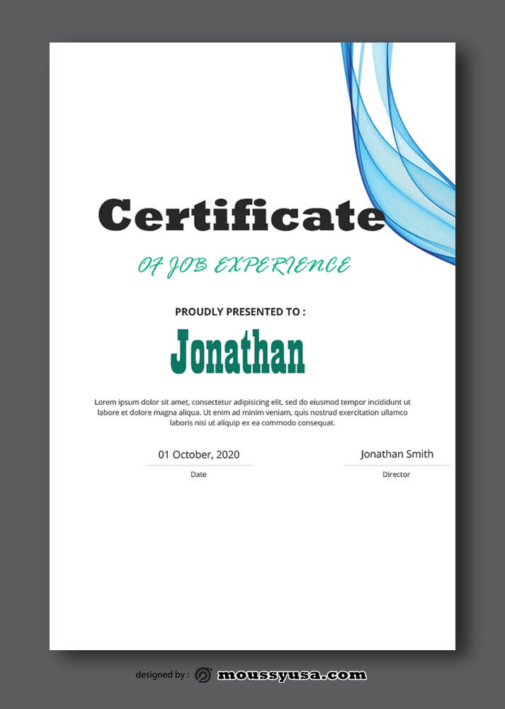 Job Experience Certificate Sample Template