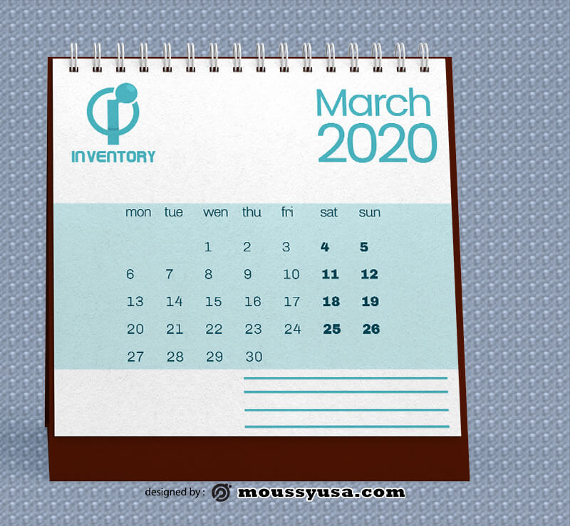 PSD Business Inventory Calender Template