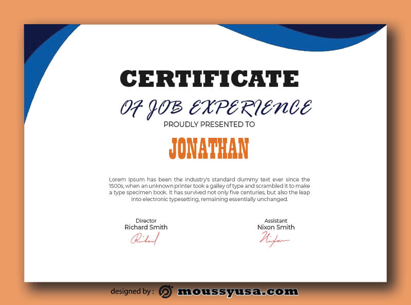 PSD Job Experience Certificate Template