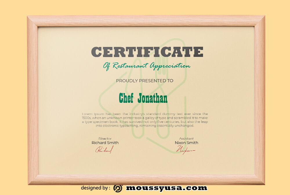 PSD Template For Restaurant Certificate