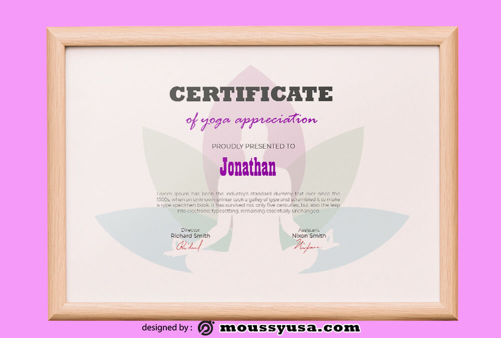 PSD Template For Yoga Certificate