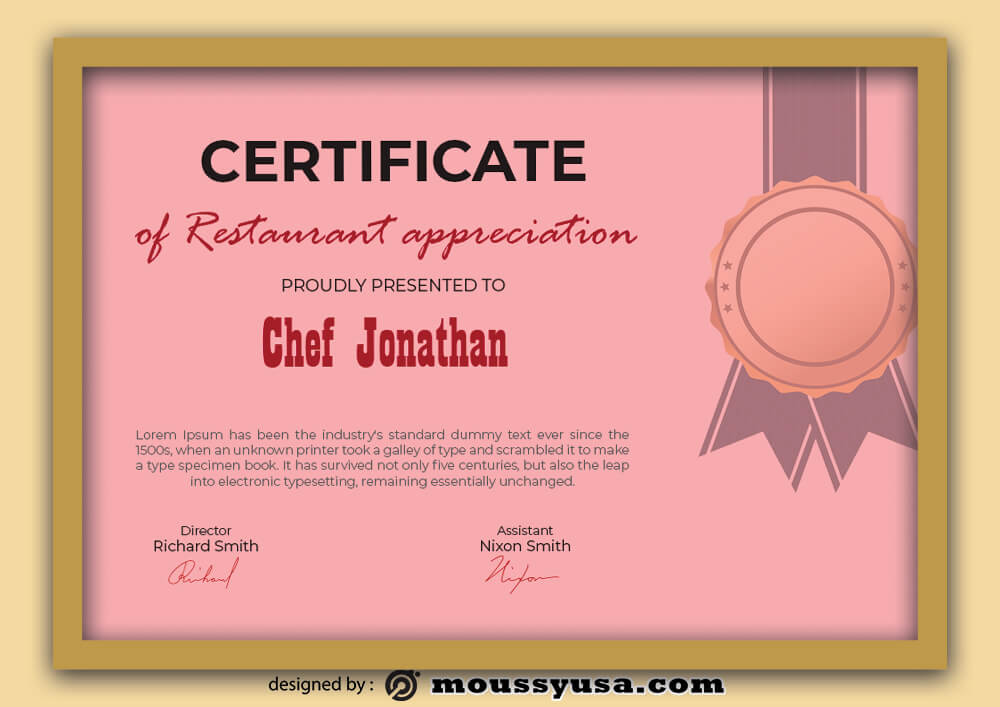 Restaurant Certificate Template Design