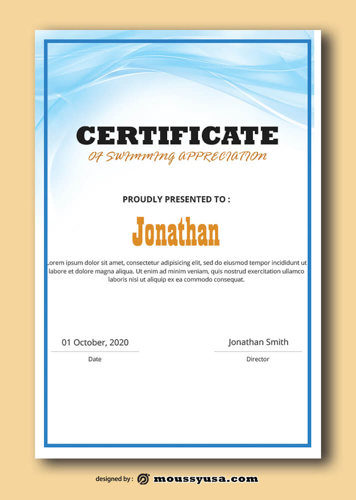 Sample Swimming Certificate Template