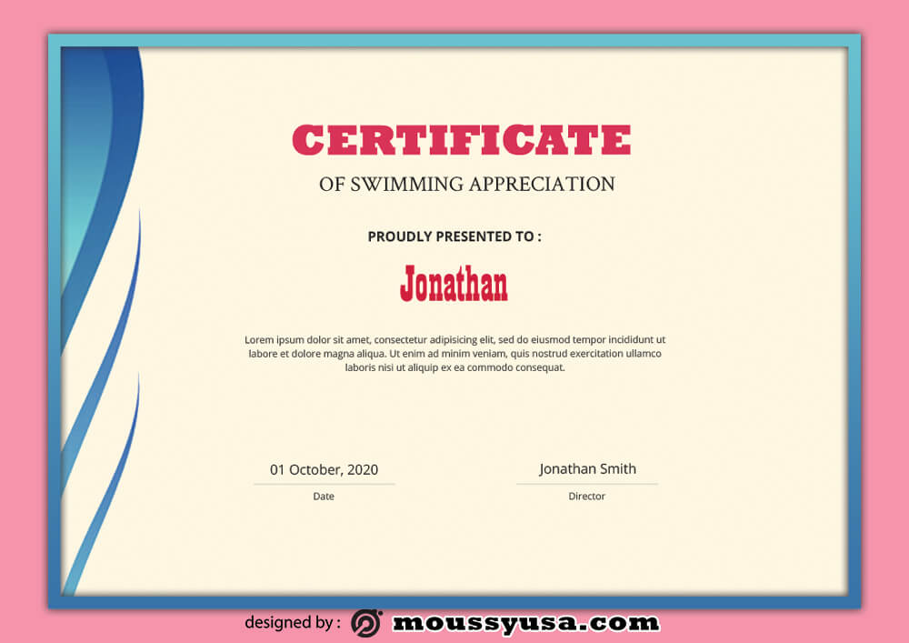 Swimming Certificate Template Sample