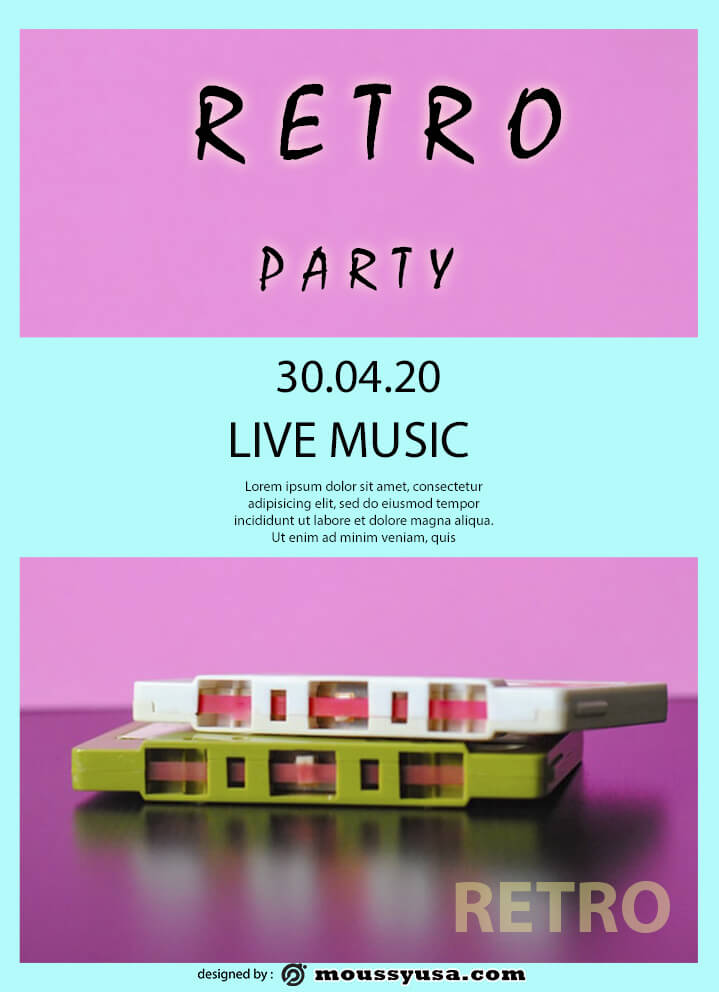 psd flyer template for retro party