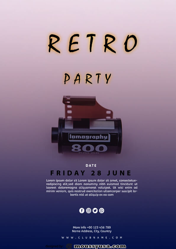 retro party flyer template sample