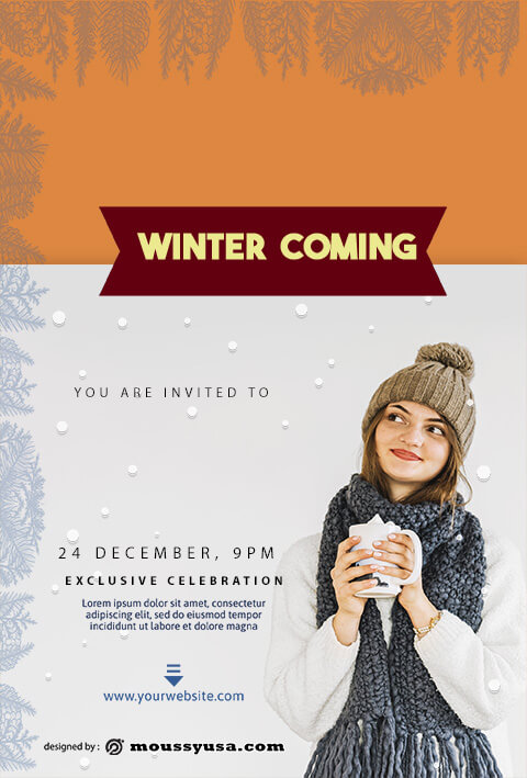 winter christmast party flyer template design