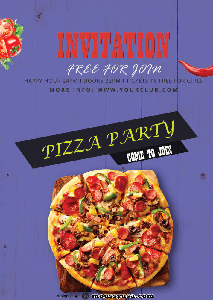 PSD Pizza Party Invitation Template