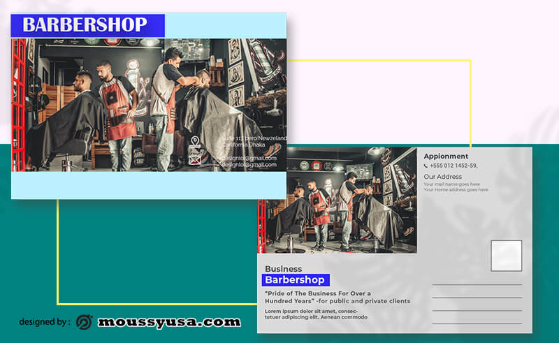 PSD Template For Barbershop Postcard