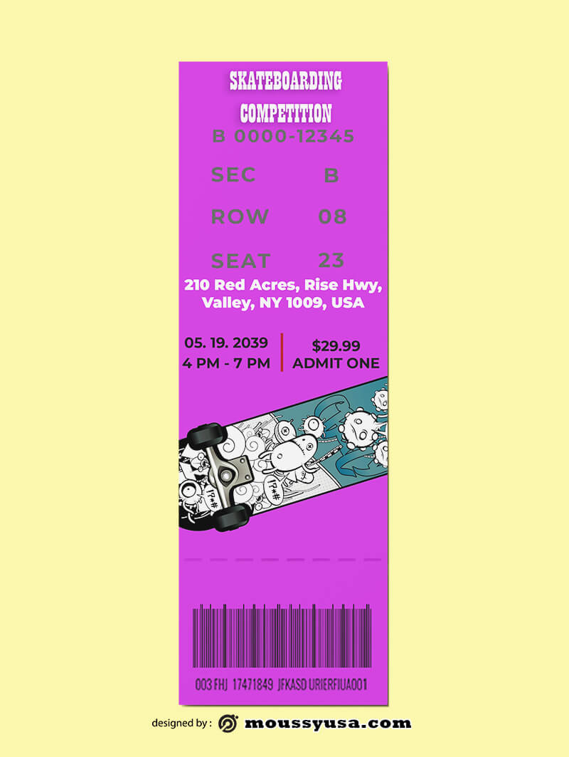 Skateboarding Ticket Design Template