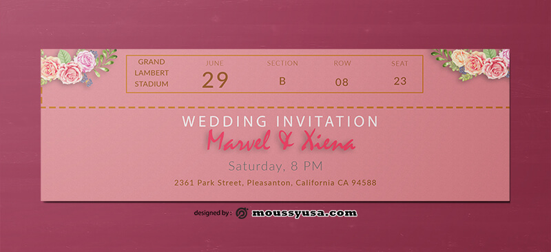 Wedding Invitation Ticket Design PSD