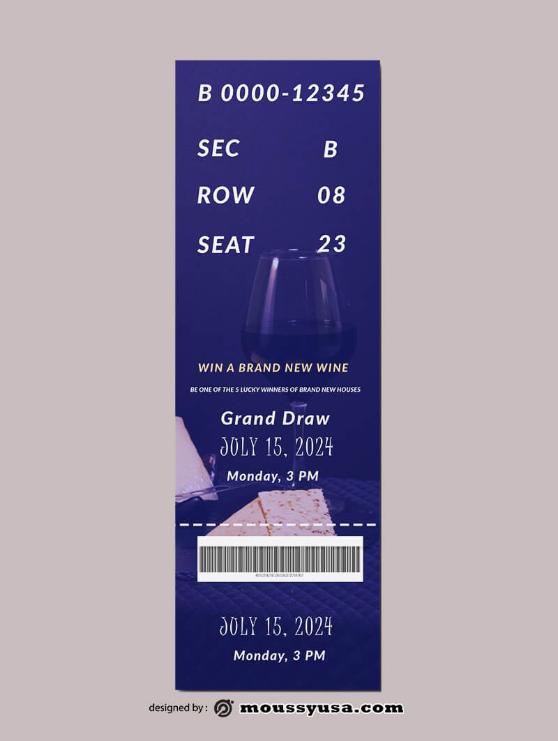 Wine Drink Ticket Template Design