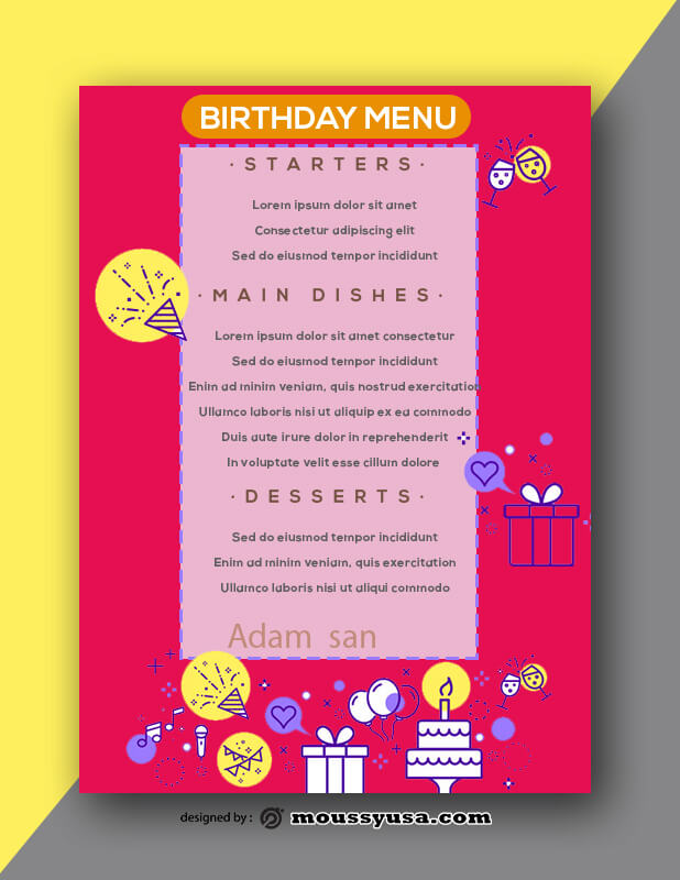 Birthday Menu Design PSD