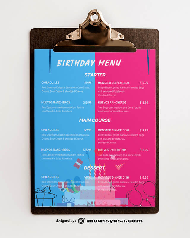 Birthday Menu Design templates