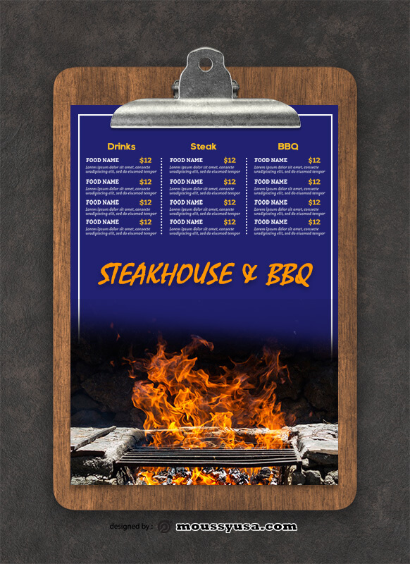 PSD Steakhouse BBQ Menu templates