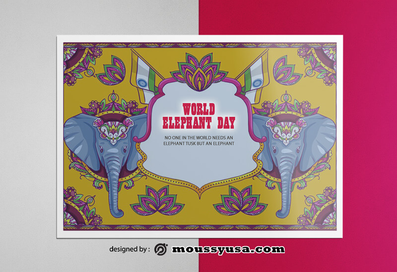 PSD templates For Elephent Greeting Card