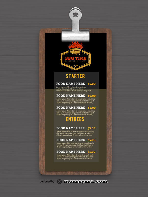 Sample Steakhouse BBQ Menu templates