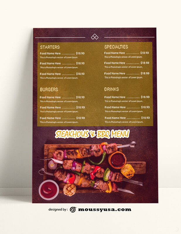 Steakhouse BBQ Menu templates Sample