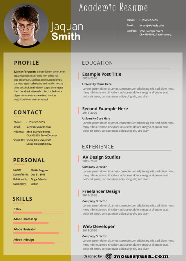 Academic Resume psd template free