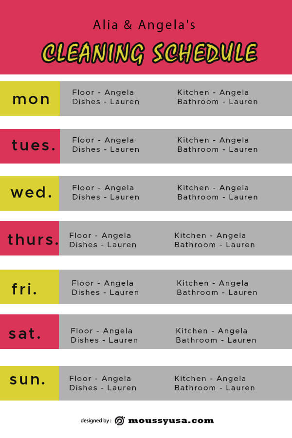 Cleaning Schedule template for photoshop