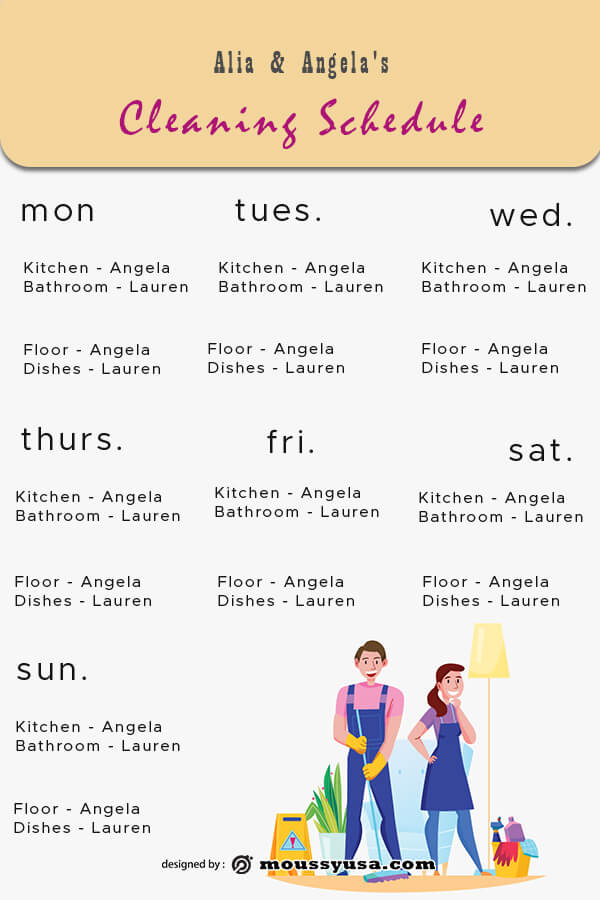 Cleaning Schedule template free psd