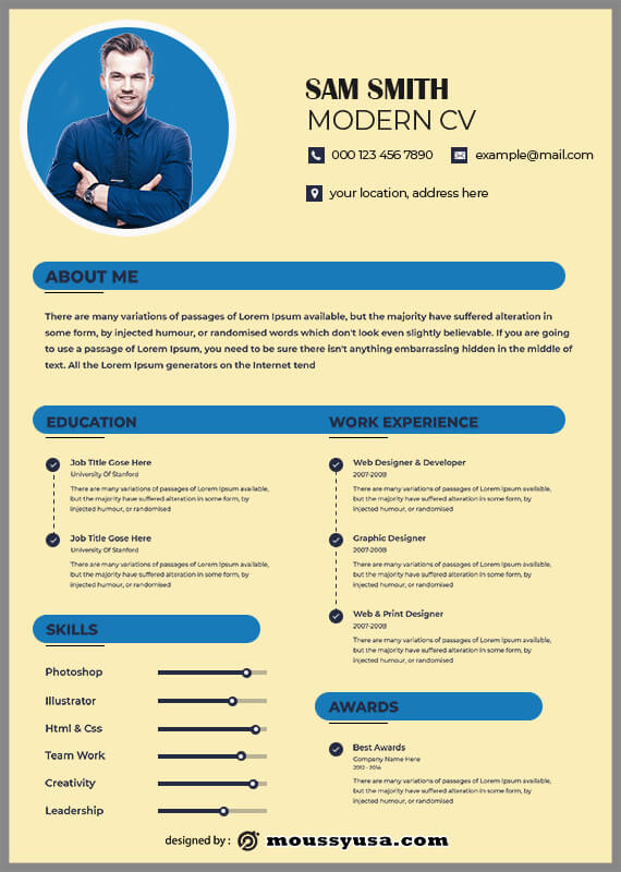 Modern CV template for photoshop