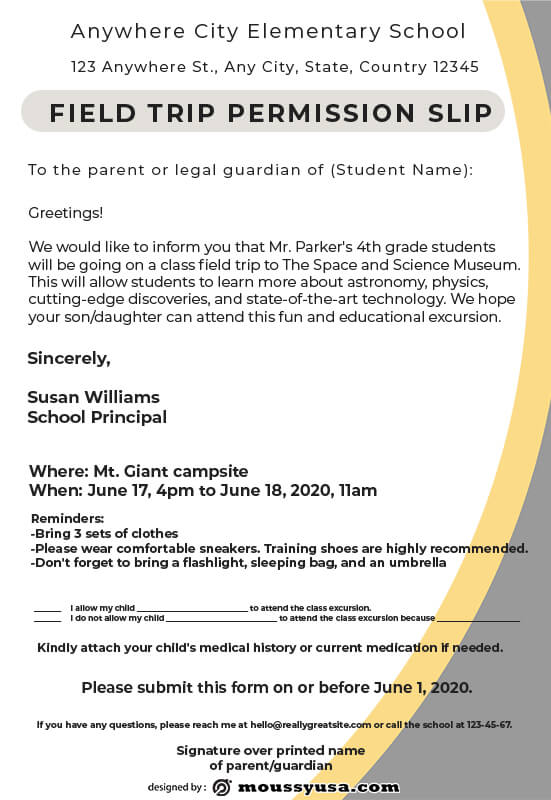 10 Printable Permission Slip Templates Free Download Mous Syusa