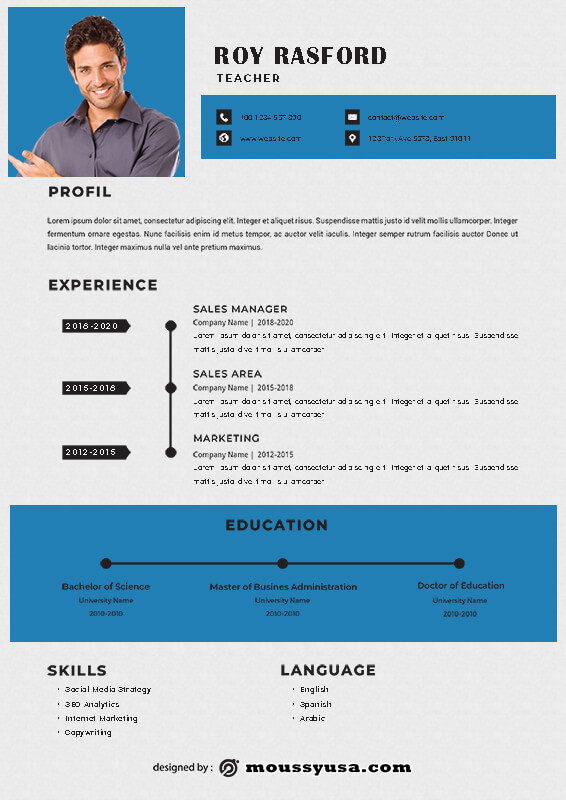 Resume Teacher customizable psd design template