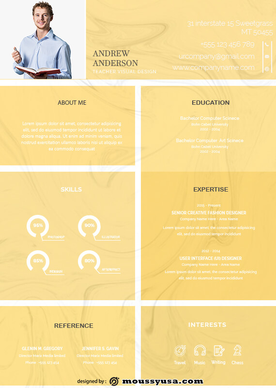 Resume Teacher example psd design