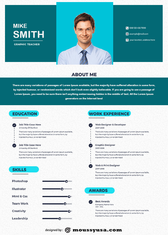 Resume Teacher free download psd