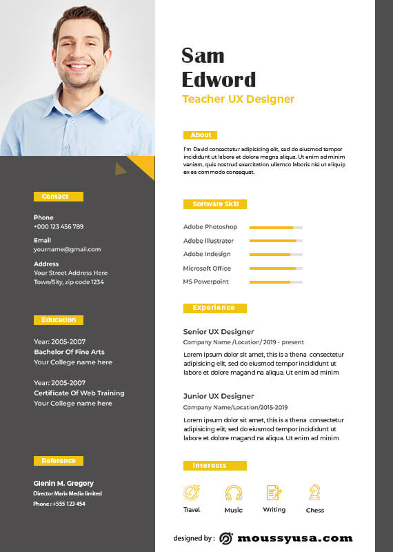 Resume Teacher free psd template