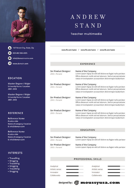 Resume Teacher psd template free