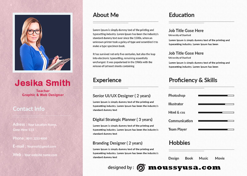 Resume Teacher template for photoshop