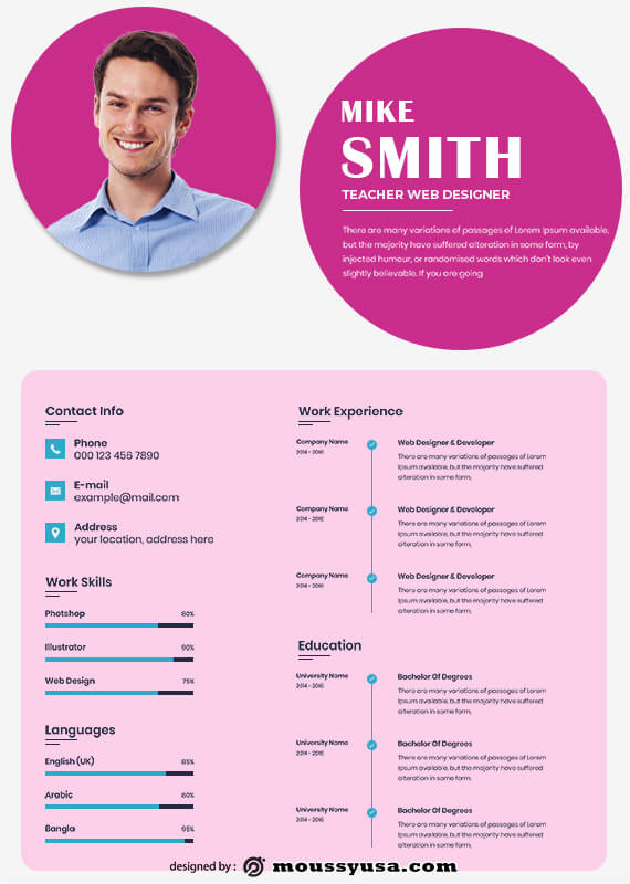 Resume Teacher template free psd