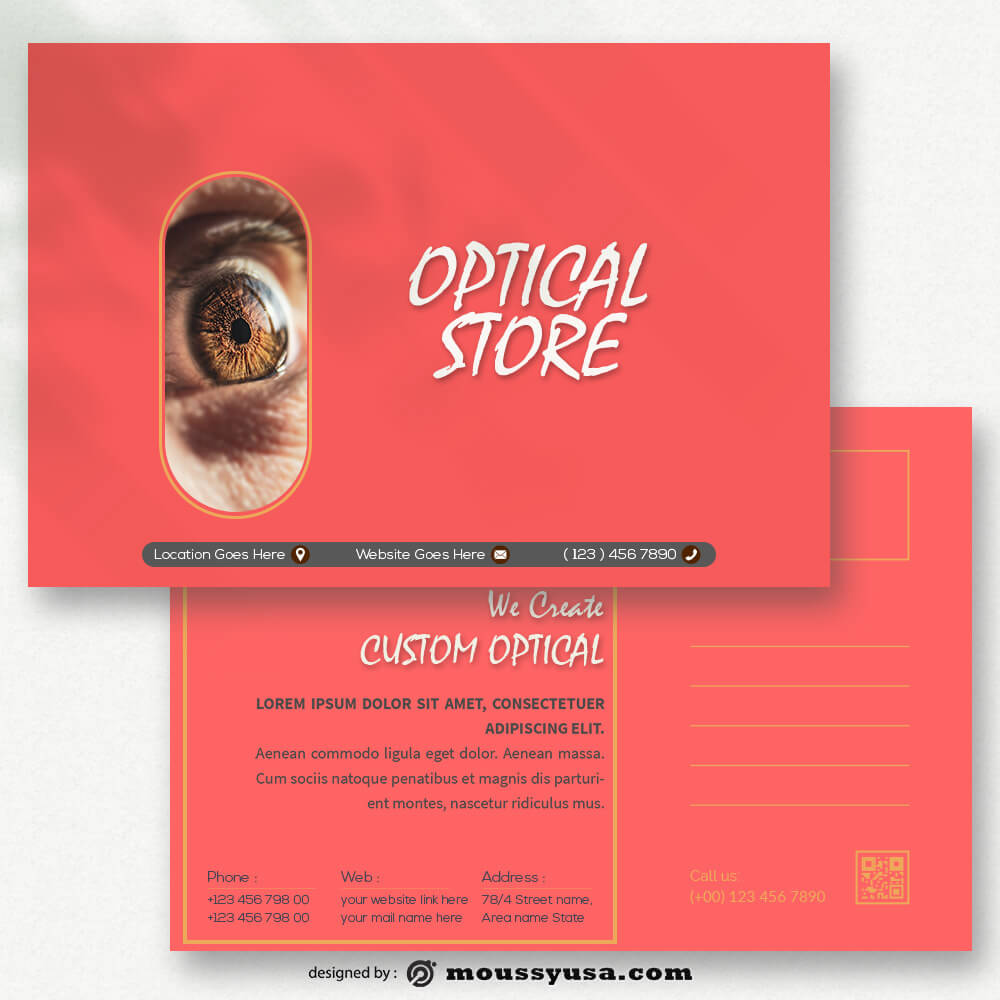 Sample Optical Store Postcard templatess