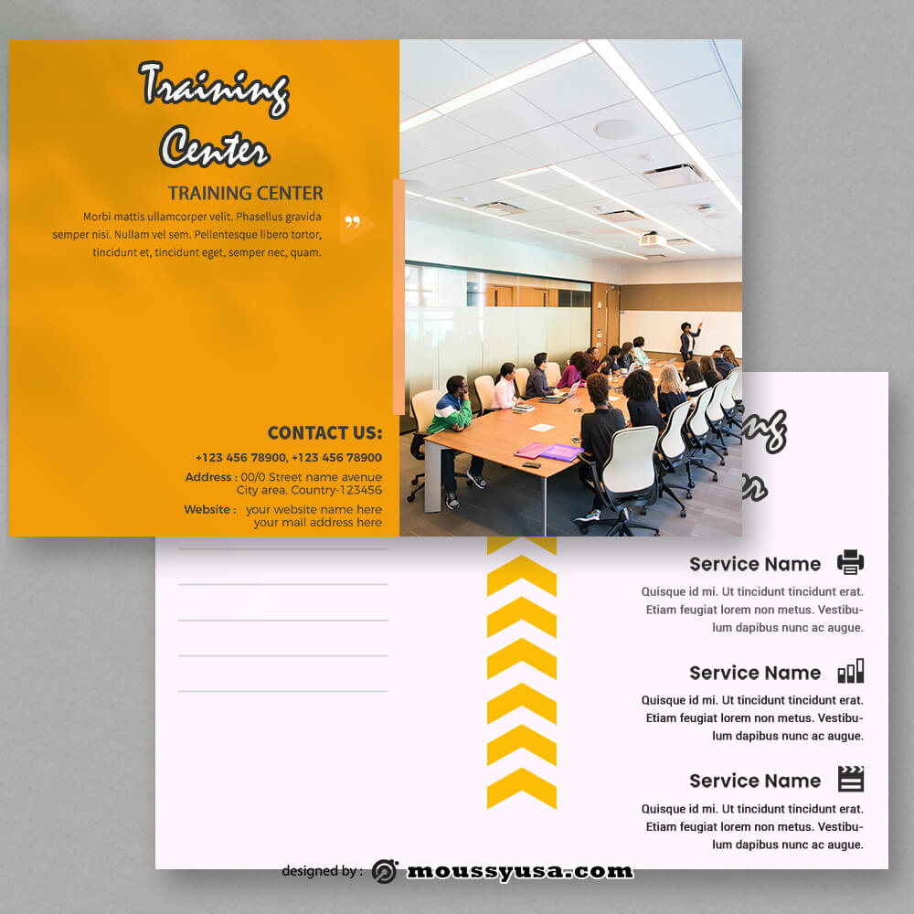 Training Center Postcard templates Example