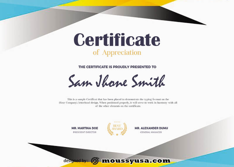 award certificate psd template free