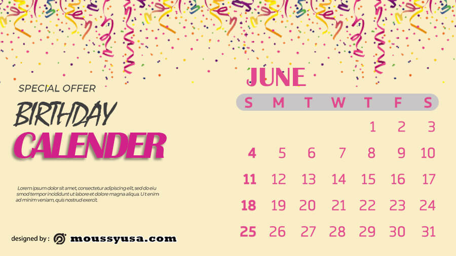 birthday calender free psd template