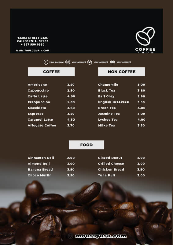 coffee shop menu free psd template