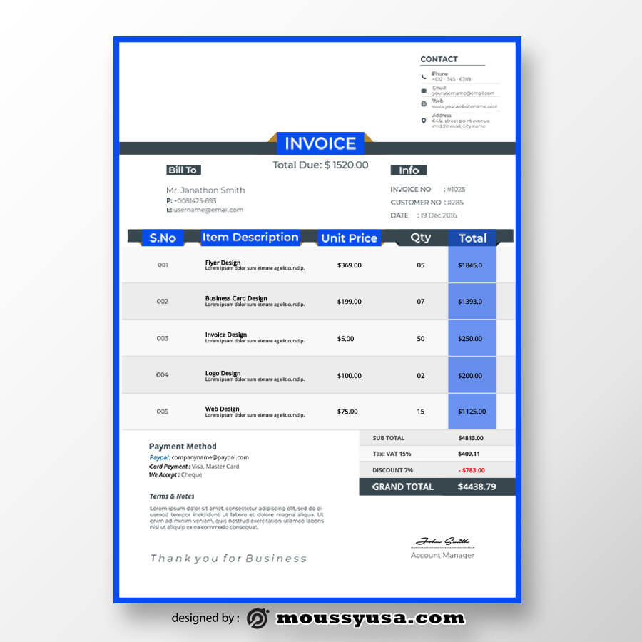 commercial invoice free download psd