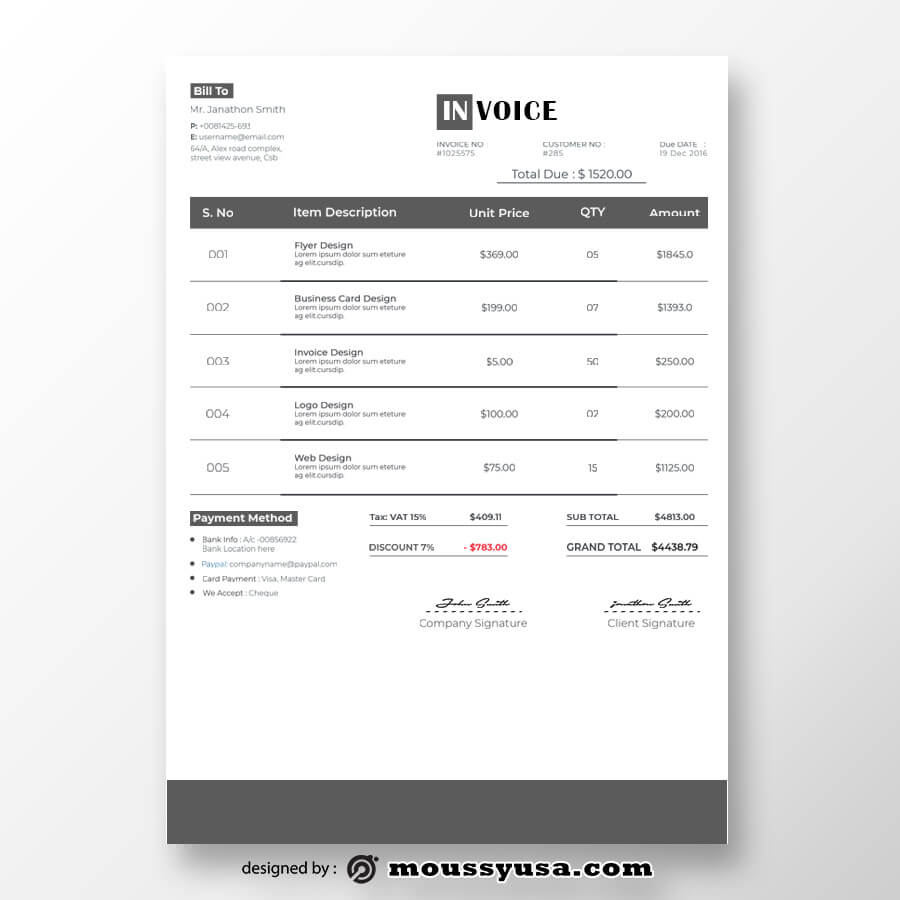 commercial invoice free psd template