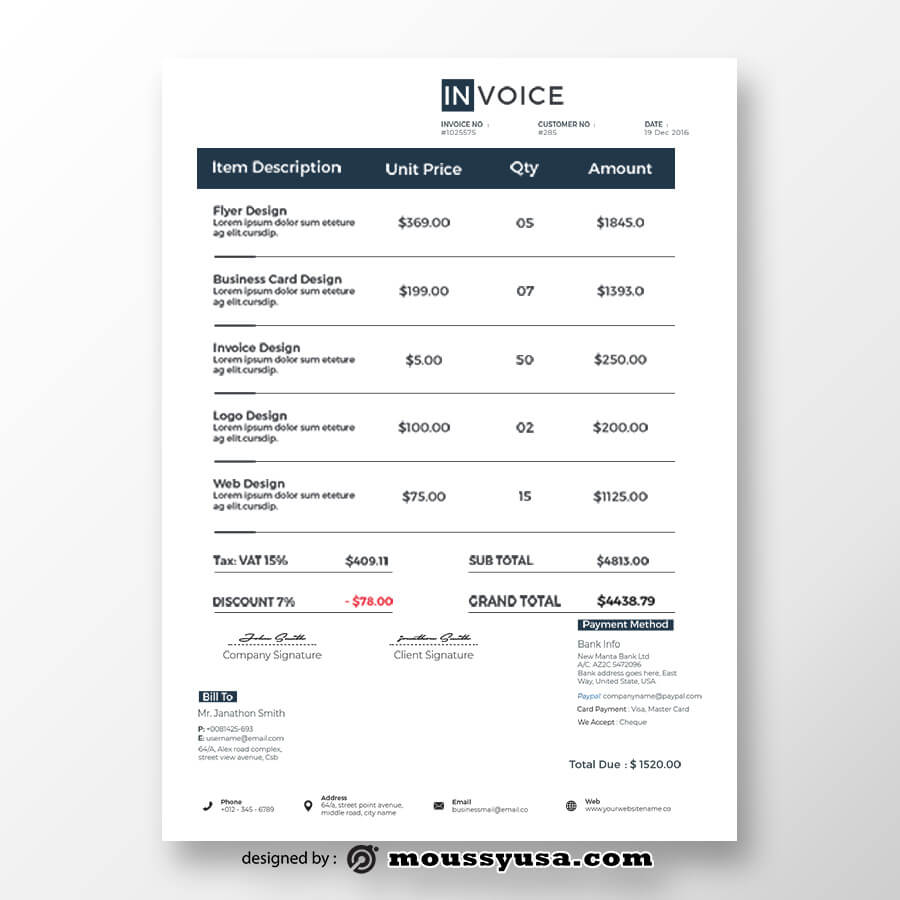 commercial invoice in photoshop