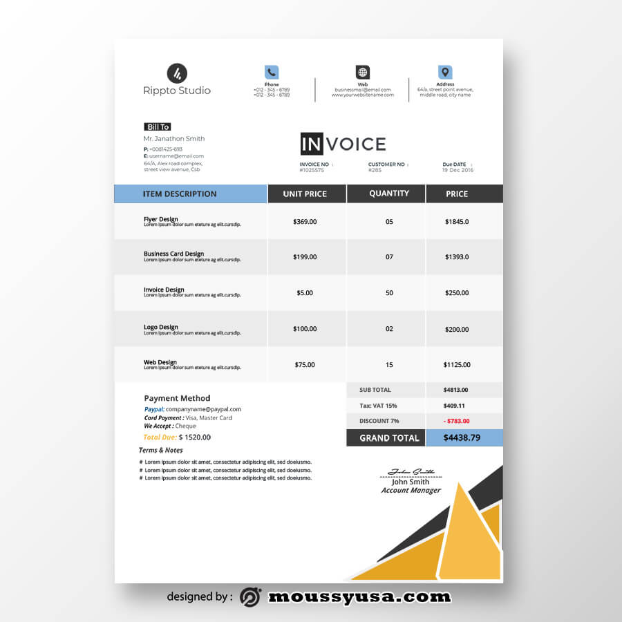 commercial invoice psd template free