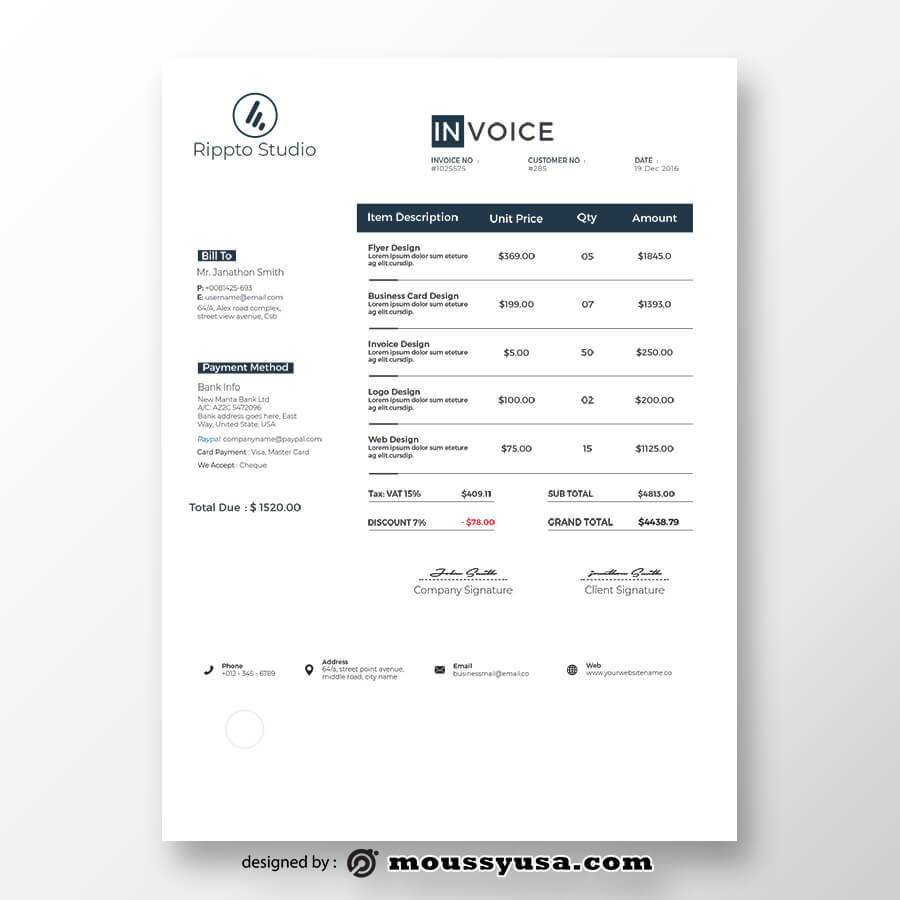 commercial invoice template for photoshop