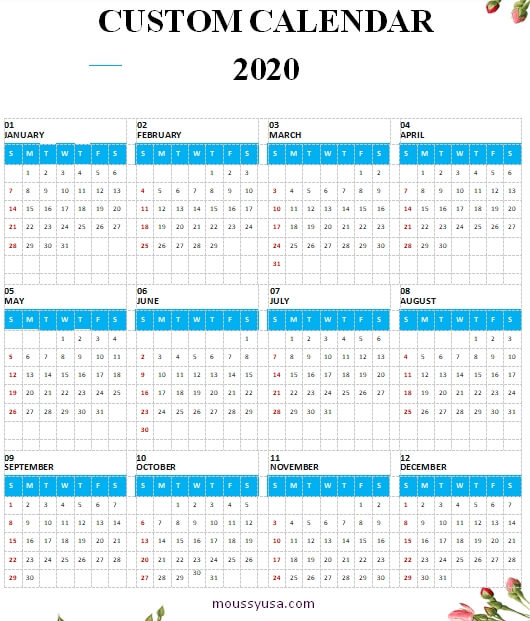 custom calender customizable word design template