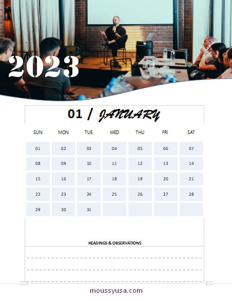 custom calender example word design