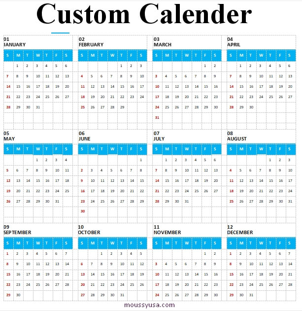 custom calender free download word