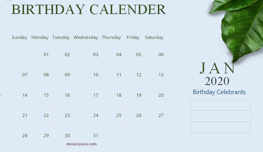 custom calender free word template