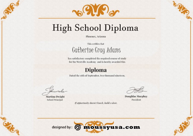 10 Printable High School Diploma - High School Diploma Template Free Psd 768x543